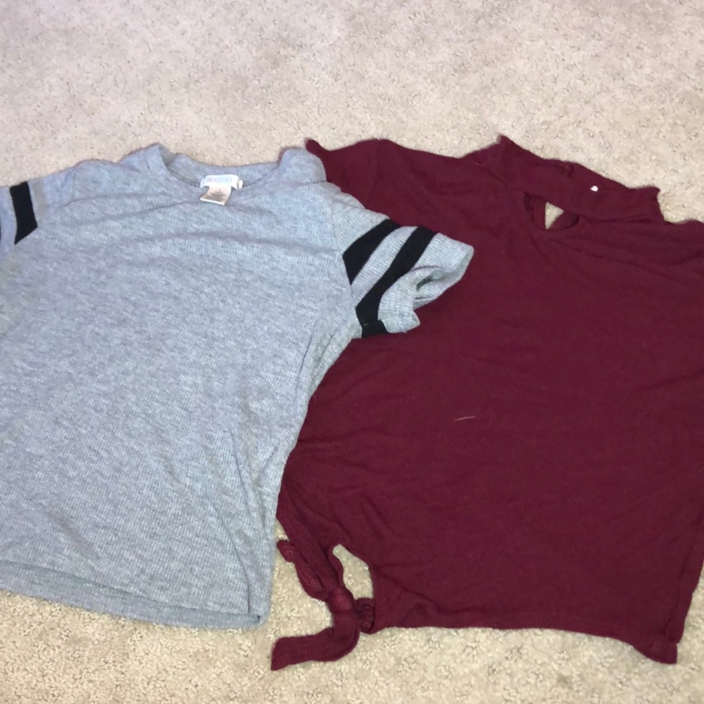 maroon kids top with grey kids top sizes small